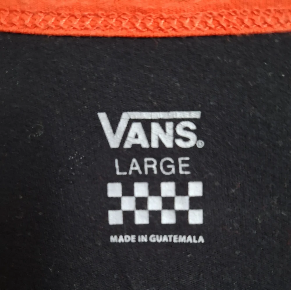 Vans Black Ringer T-Shirt with Orange Trim Logo Graphic Fitted Size Large Unisex - Picture 6 of 9